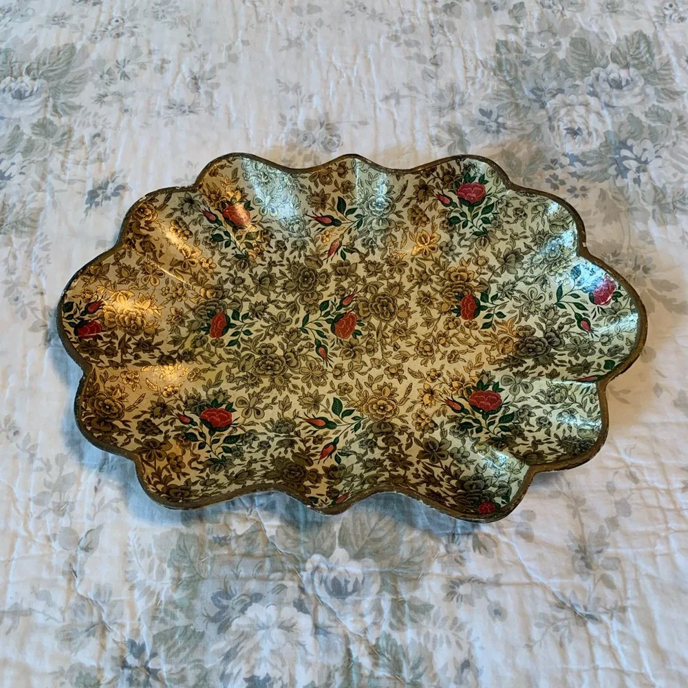 Vintage Scalloped Floral Tray
